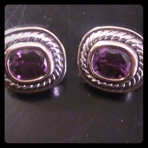 Clip earrings with purple stone set in silvertone